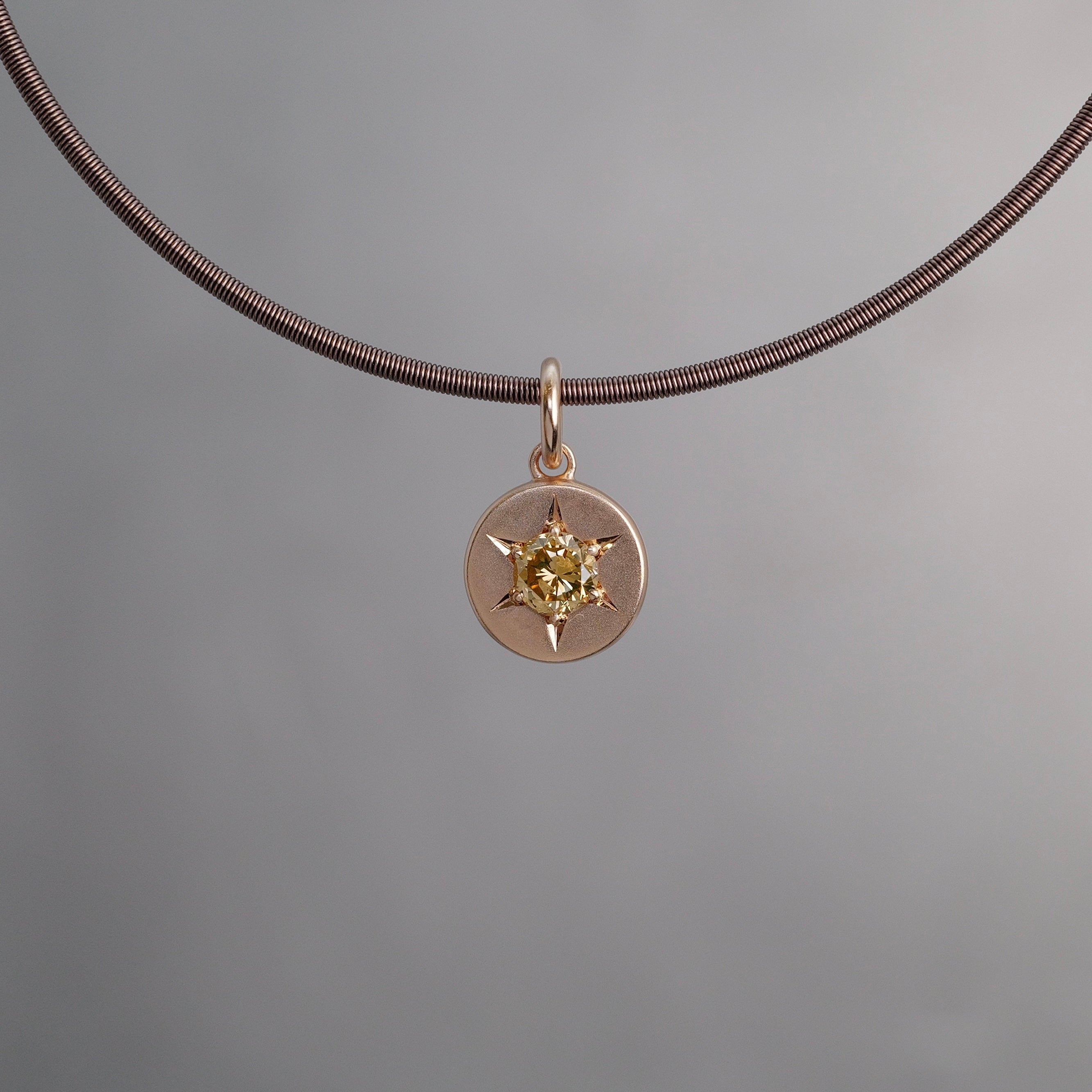 18K Rose Gold Round Cut Yellow Diamond 0.33ct Diamond Sun Tag