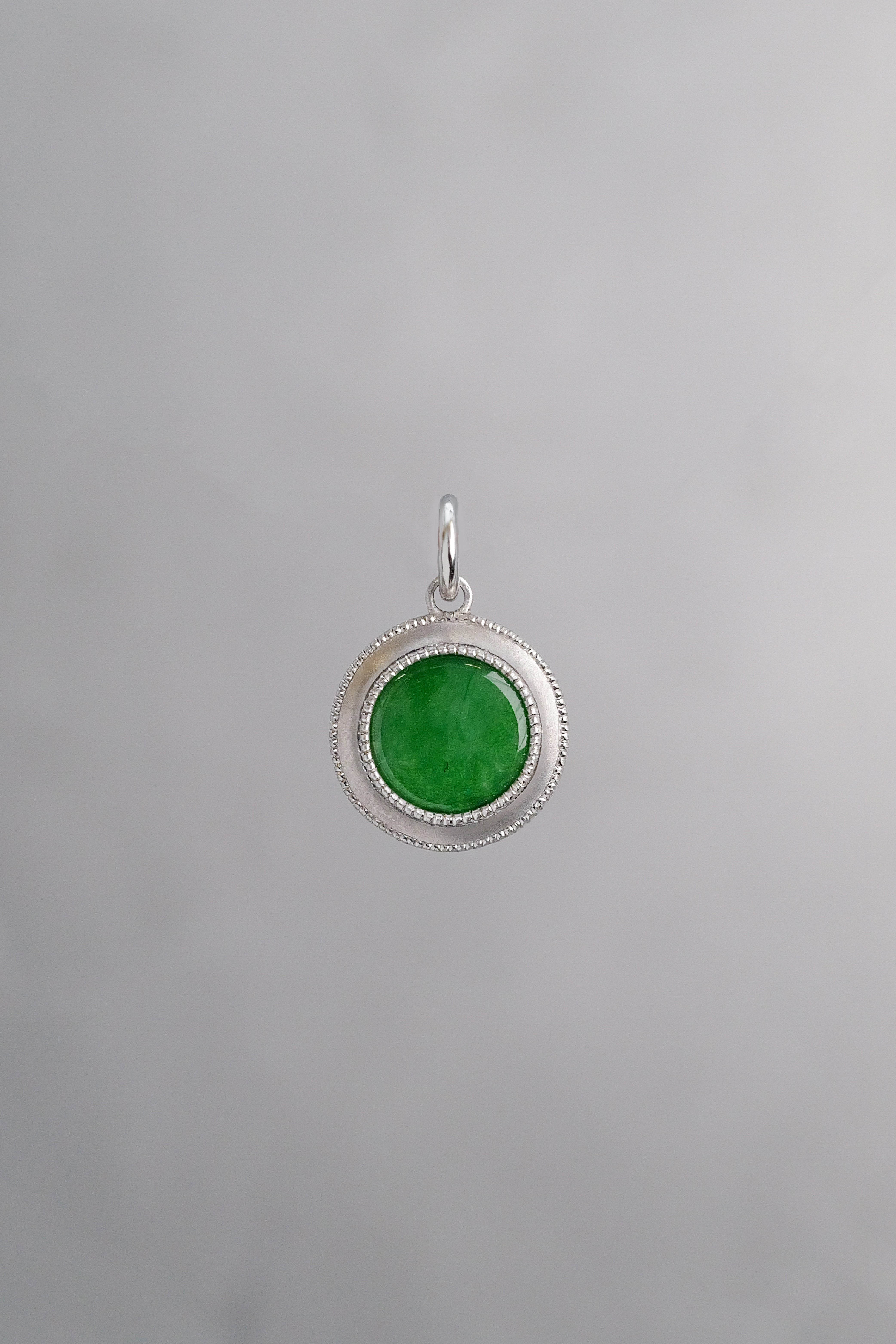 18K White Gold Millegrain Jadeite Sun Tag