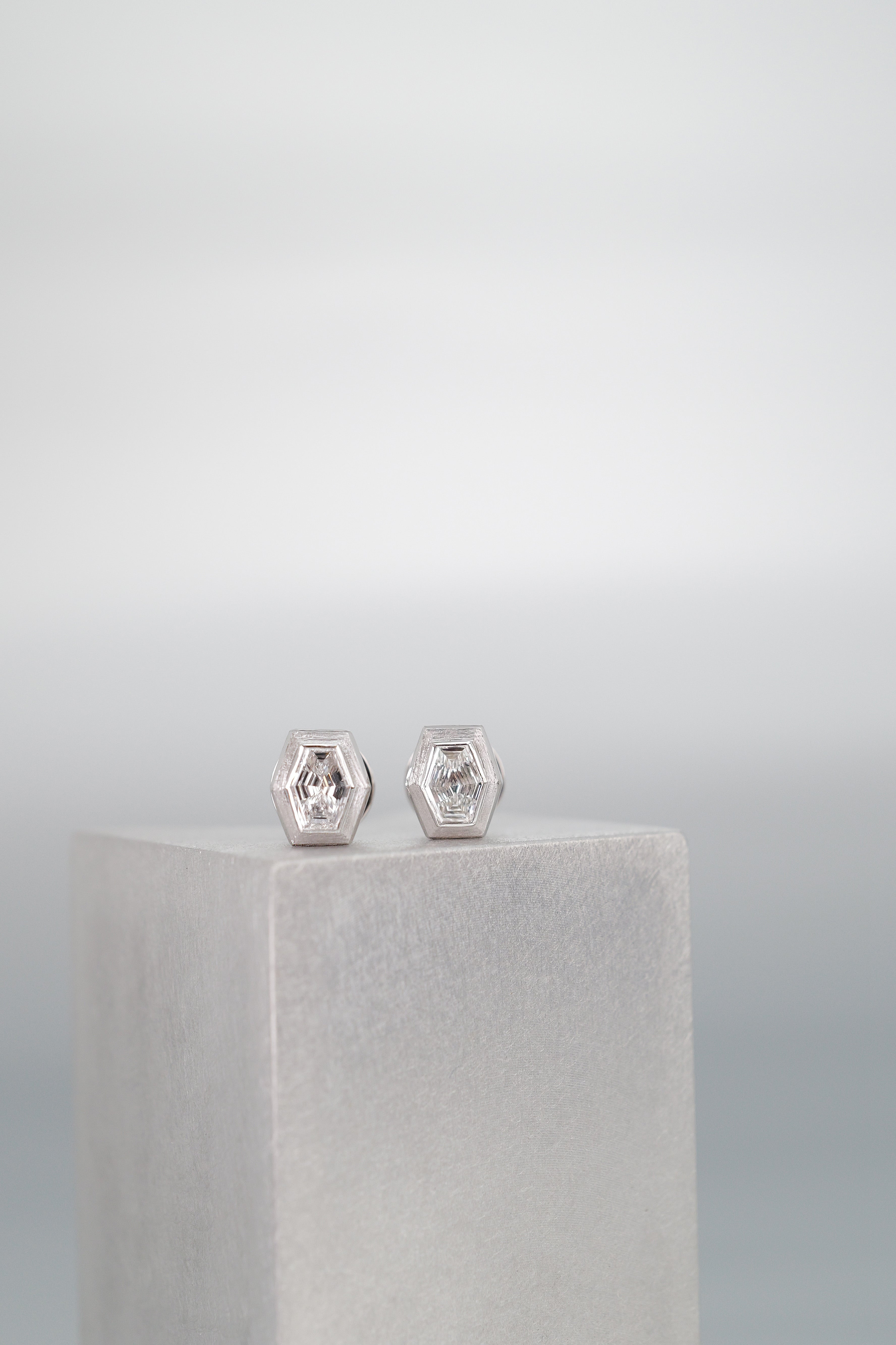Hexagon Cut Natural Diamond Earrings