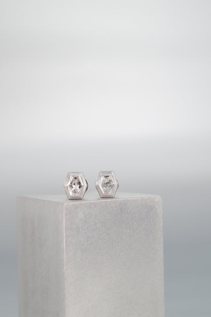 Hexagon Cut Natural Diamond Earrings