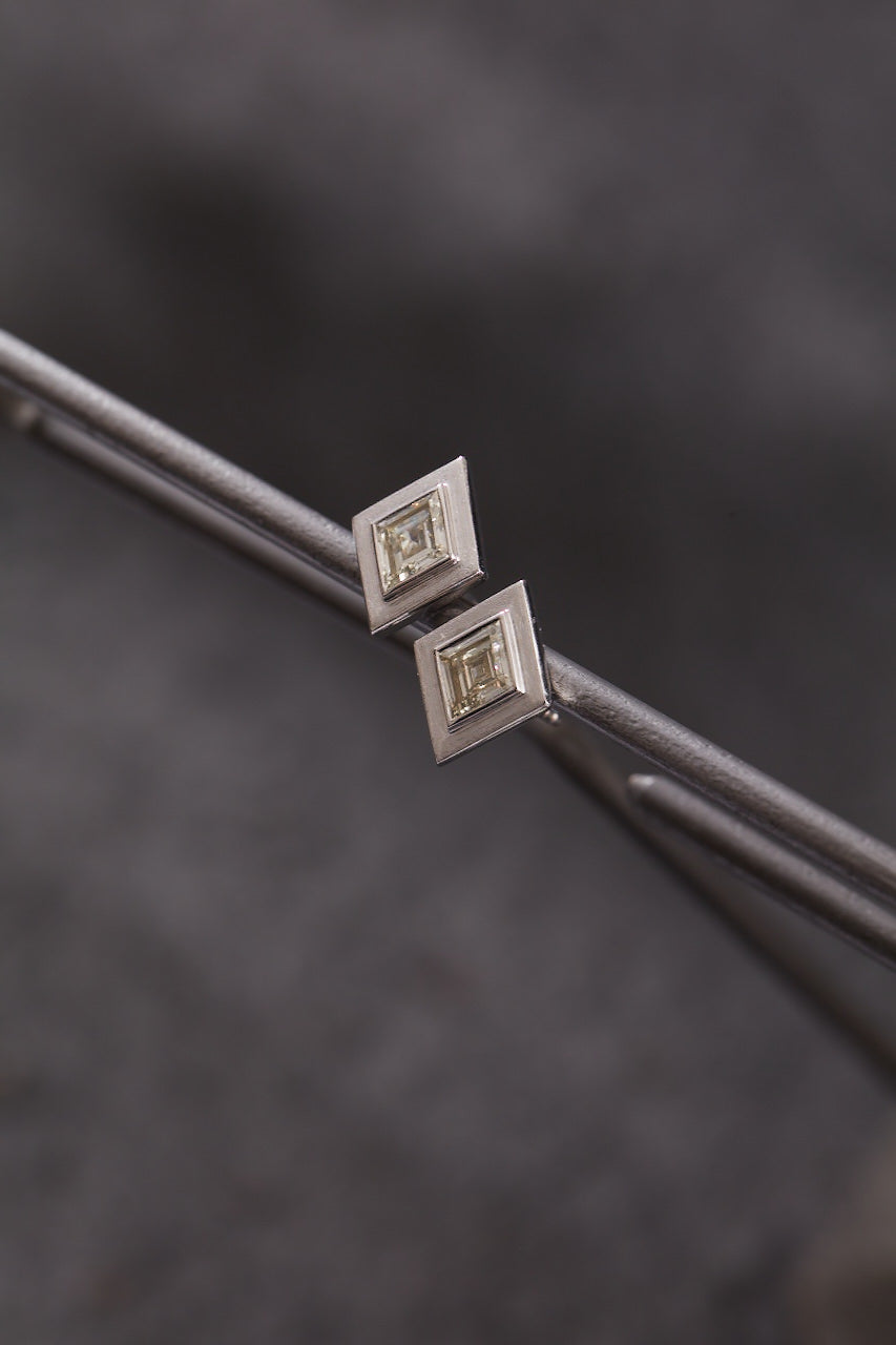 Lozenge Step Cut Natural Diamond Earrings