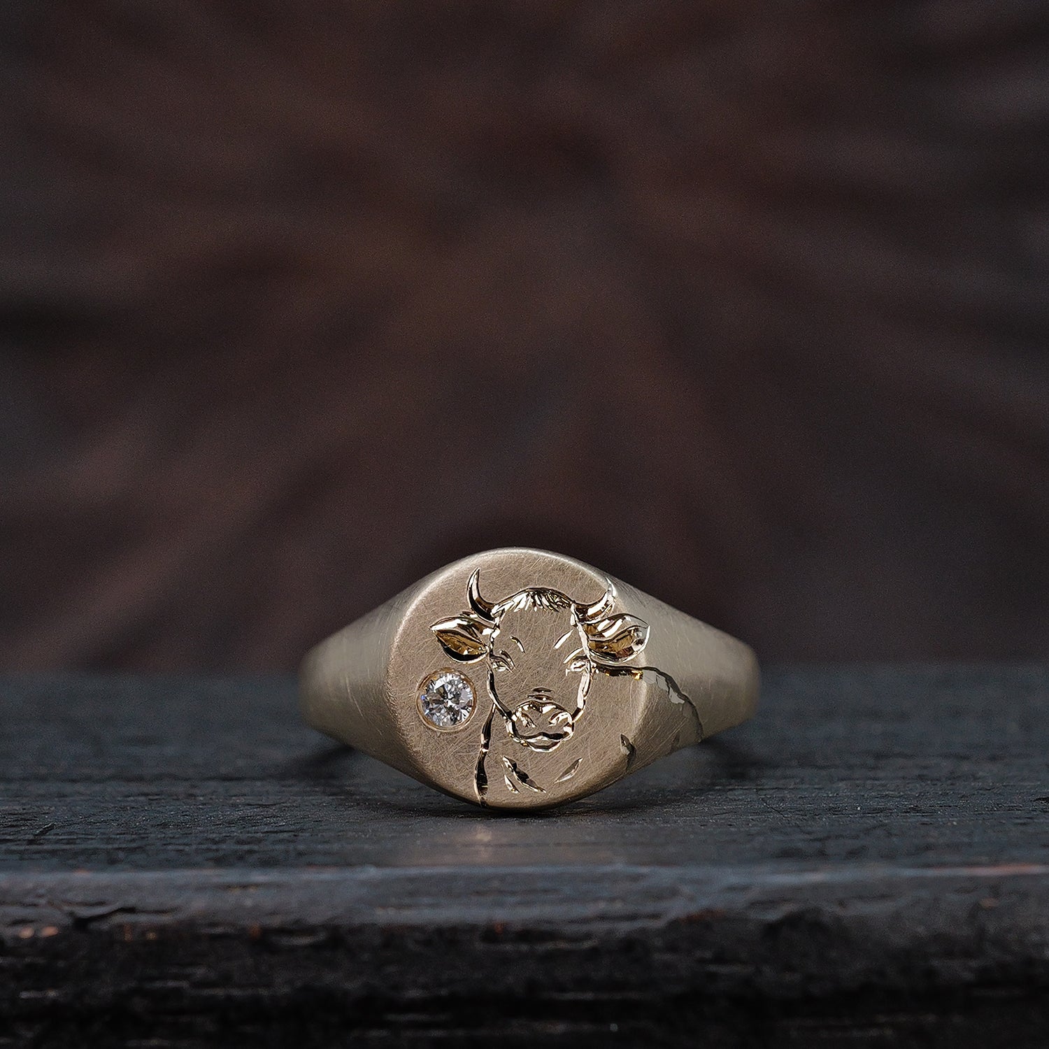 9K Gold Chinese Zodiac Signet Ring with Diamond